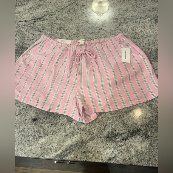 Aeropostale Pink and White Striped Linen Blend Boxer Pajama Shorts - Picture 1 of 4